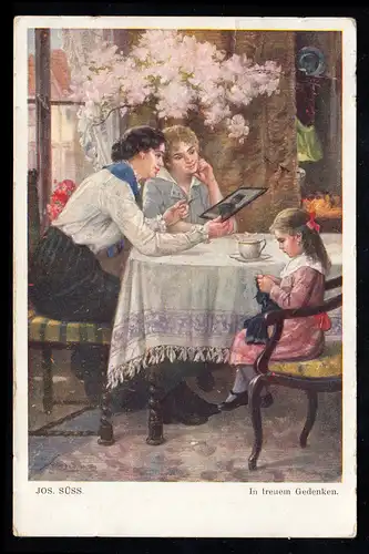 AK Jos. Süsse: Dans la mémoire fidèle - Femmes avec l'image d'un soldat, 1916