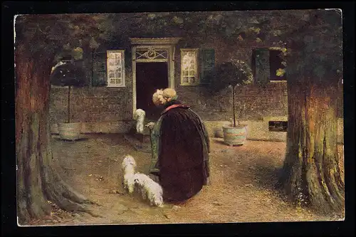 AK Friedrich Fehr: La Vieille avec ses trois chiens, 28.8.1918