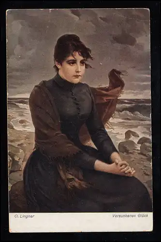 AK O. Lingner: La chance engloutie - femme en deuil à la mer, inutile