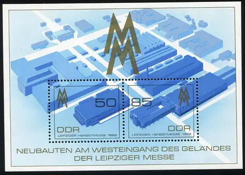 Block 99 Messe Leipzig mit PLF schräger blauer Strich am Fußweg **