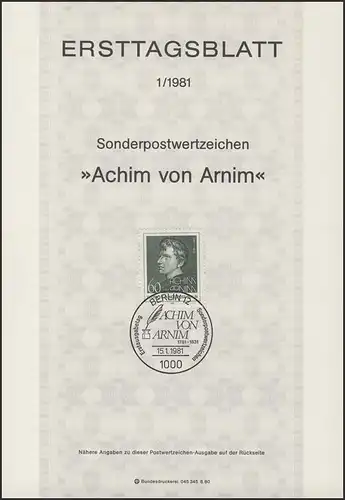 ETB 01/1981 Achim von Arnim, poète