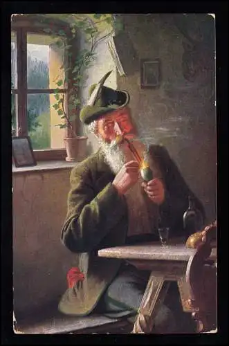 Künstler-AK Martinez: Der Pfeifenraucher beim Schnaps, ROTTHAUSEN (ESSEN) 1908