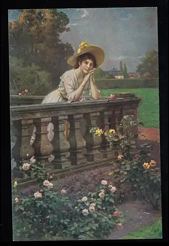 AK W. Menzler: Rendez-vous - femme en attente dans le parc, inutilisé