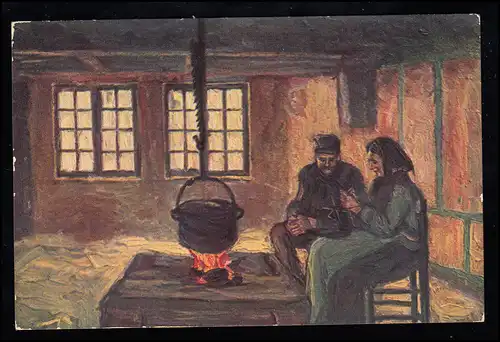 AK Artiste Richard Hartmann: intérieur - Station paysanne avec couple, inutilisé