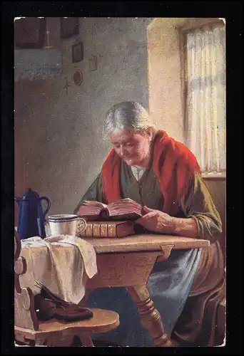 Künstler-AK Lesende ältere Frau am Fenster, ROTTHAUSEN (KR ESSEN) 7.4.1908