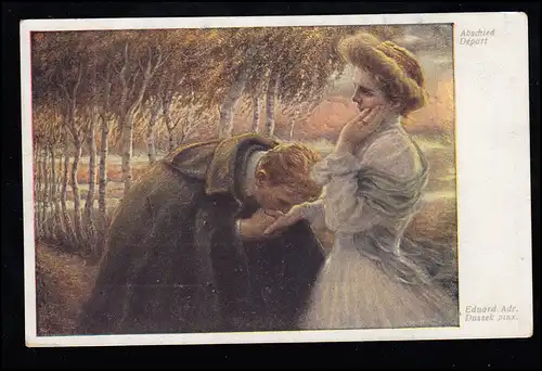 AK Artiste Eduard Adr. Dussek: Au revoir avec un baiser à la main, Art viennois, inutilisé