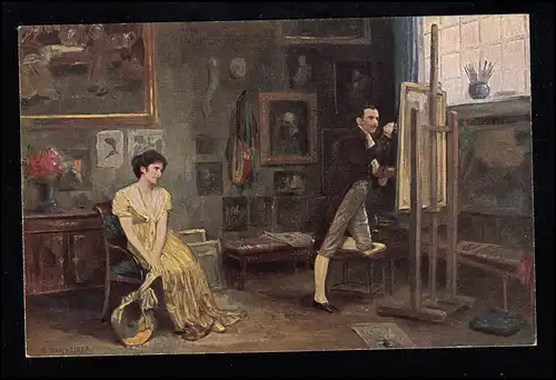 AK Artiste E. Schneider: L'art apporte la faveur - Une peinture naît, inutilisé