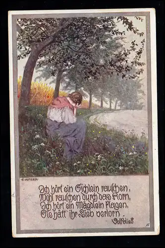 Lyrik-AK Volksliedkarte Kutzer: Ich hör ein Eichlein rauschen, Feldpost 1914