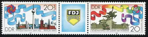 3248-3249 FDJ 1989 ZD mit 2 PLF auf 3249: Fleck am D und Strich am Tempeldach **