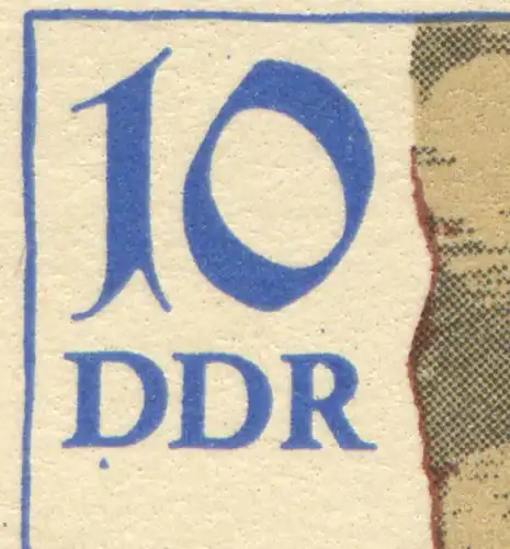 2884-2887 Siegel-Viererblock 1984 mit PLF auf 2885: blauer Fleck unter DDR, **