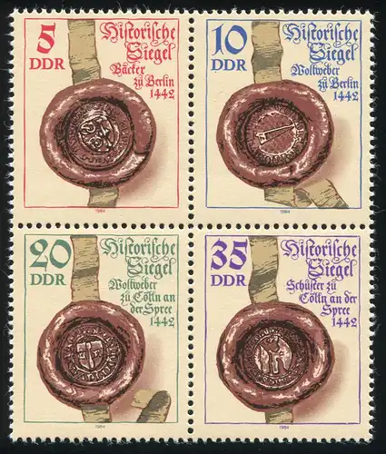 2884-2887 Bloc de sceau de 1984 avec PLF sur 2885: tache bleue sous la RDA, **