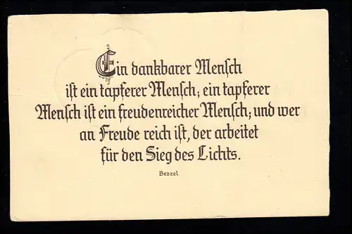 Lyrik-AK D.v. Bezzel: An Freude reich arbeitet für den Sieg des Lichts 11.3.1939