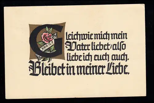 Lyrik-AK Johannes 15,9. Bleibet in meiner Liebe. WOLFSCHLUGEN 30.12.1947