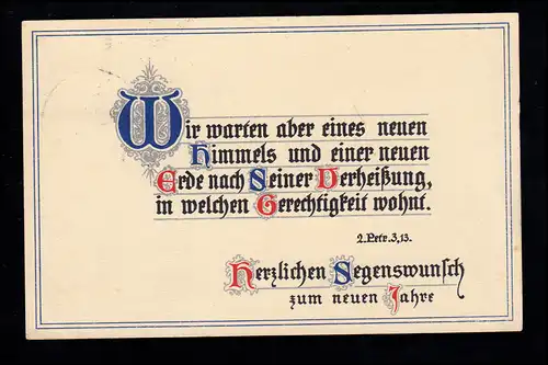 Lyrik-AK Bibel-Zitat 2. Apostel Petrus 3,13. Erde mit Gerechtigkeit, 31.12.1924
