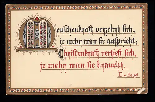 Lyrik-AK D.v. Bezzel: Menschenkraft und Christenkraft, 12.10.1925