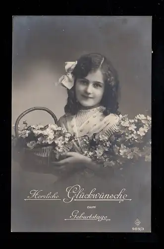 AK Félicitations anniversaire: Fille avec panier, PFORZHEIM-BRÖTZINGEN vers 1919