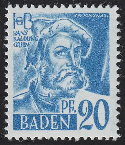 Baden 7yv II Freimarke 20 Pf. **