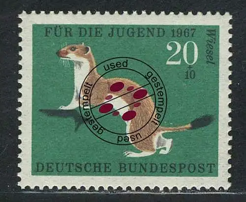 530 Jugend Pelztiere 20+10 Pf Hermelin O gestempelt