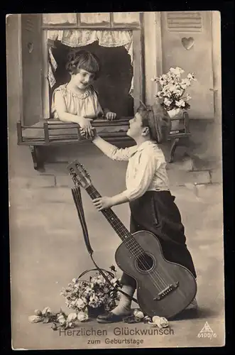 AK Félicitations anniversaire: Avec guitare à la fenêtre, Nachrodt (KRALTENA) 21.7.32