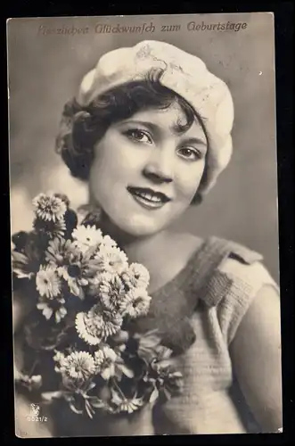 AK Glückwünsche Geburtstag: Frauenportrait Blumen, FREILINGEN (WESTERWALD) 1931