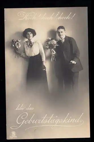 AK Félicitations anniversaire: Les parents avec des fleurs STRASSBERG (HOHENZOLLERN) 1914