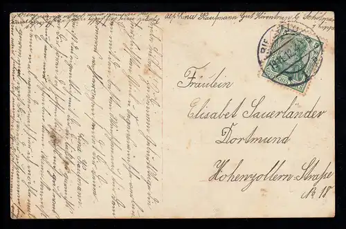 AK Félicitations pour l'anniversaire: Femme avec enveloppe et fleurs, BIELEFELD 19.11.1912
