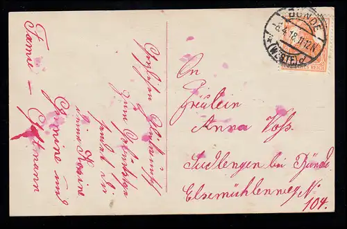 AK Félicitations pour l'anniversaire: Curiosité de la femme avec des roses, BÜNDE (WESTF.) 8.4.1918