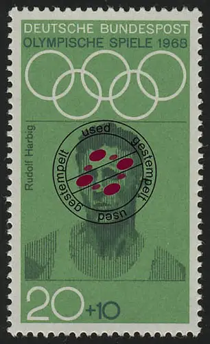562 Olympische Sommerspiele 20+10 Pf Harbig, gestempelt O
