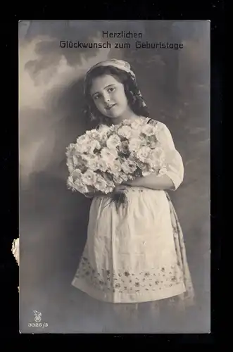 AK Félicitations anniversaire: Fille souriante avec des fleurs, PFORZHEIM-BRÖTZINGEN