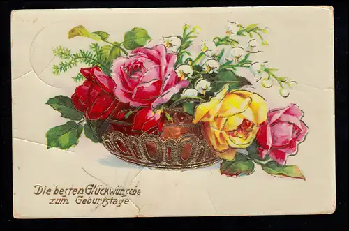 AK Félicitations Anniversaire: vie morte avec des fleurs Roses Maiglokechen, 1.7.1935