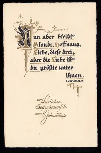 AK Glückwünsche Geburtstag Psalm 1. Corinth 13,13. Die Liebe, DUISBURG 30.6.1938