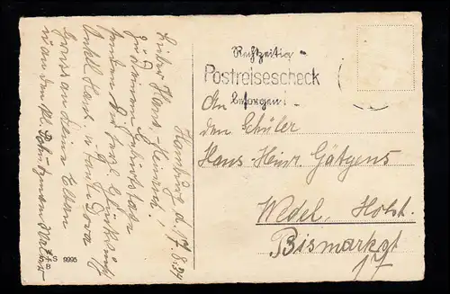 AK Glückwünsche Geburtstag: Lachender Junge in Schubkarre, geschrieben 17.8.1934
