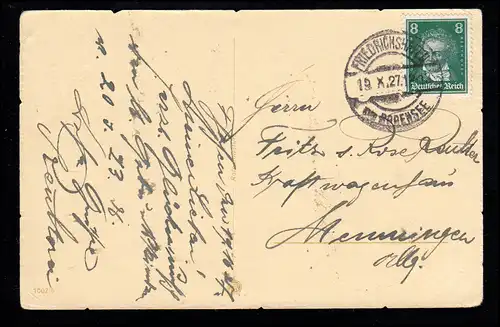 AK Félicitations anniversaire: femme en robe blanche Roses, FRIEDRICHSHAFEN 19.10.27