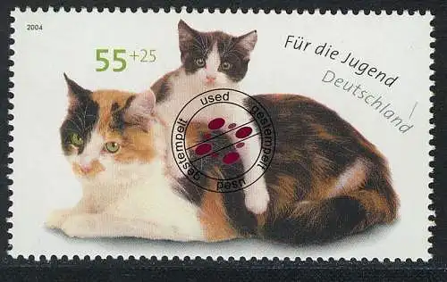 2404 Jugend 55+25 C Katze mit Jungem, gestempelt O