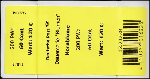 3468 fleur de grain 60 centimes +CF -634 banderole / autocollant pour 200 pièces