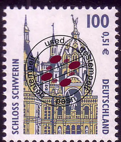 2156 Attractions 100 Pf / 0,51 Euro Schwerin O Tamponné