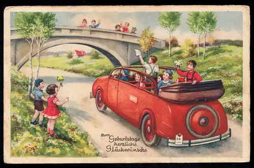 AK Glückwünsche Geburtstag: Winkende Kinder im offenen Auto, ANNABERG 22.9.1941