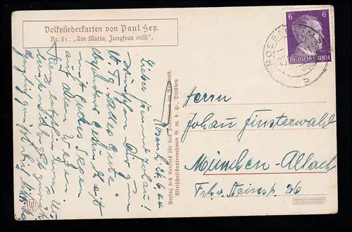 Carte populaire de poésie AK Paul Hey: Ave Maria, Vierge douce. ROSENHEIM 27.6.44