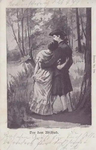 Liebes-AK: Vor dem Abschied - Liebespaar im Wald, BRAUNSCHWEIG 26.7.1899 
