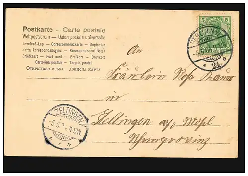 Liebes-AK: Sein Handkuss am Gartentor für sein Röslein, BERLIN 4.5.1904