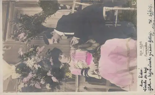 AK amoureux: Les Lilas - La bague de fiançailles, AA photo en couleur, ZÜRICH 2.7.1905