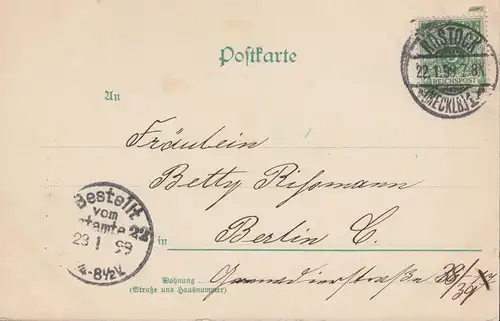 Liebes-AK Rozynski: Am Meer - Sein Handkuss im Knien, ROSTOCK 22.1.1899
