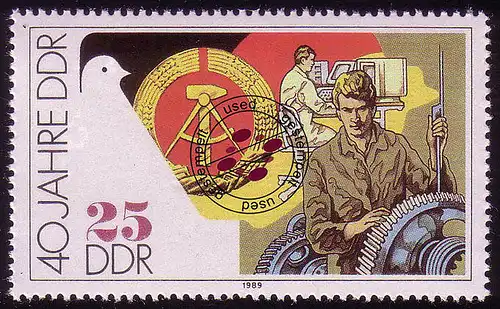 3282 DDR 25 Pf 1989 Maschinenbau O gestempelt