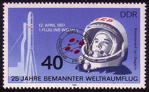 3005 Bemannter Raumflug 40 Pf Jurij Gagarin O gestempelt