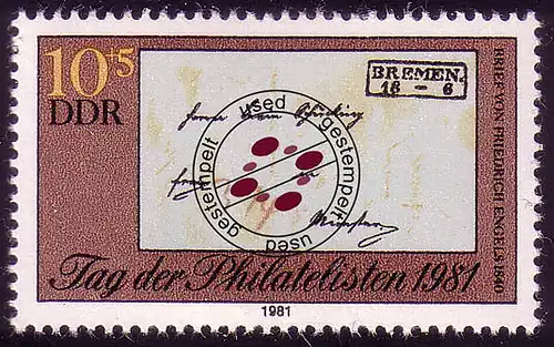 2646 Jour des Philatelistes 10+5 Pf Engels 1981 O Tamponné