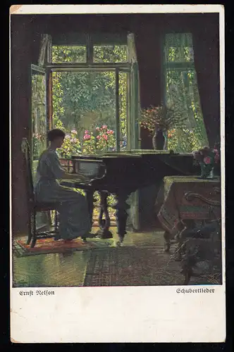 Artiste-AK Ernst Nelson: Schubertlieder - femme au piano, Primus, inutilisé