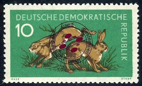 738 Waldtiere Feldhasen 10 Pf O gestempelt