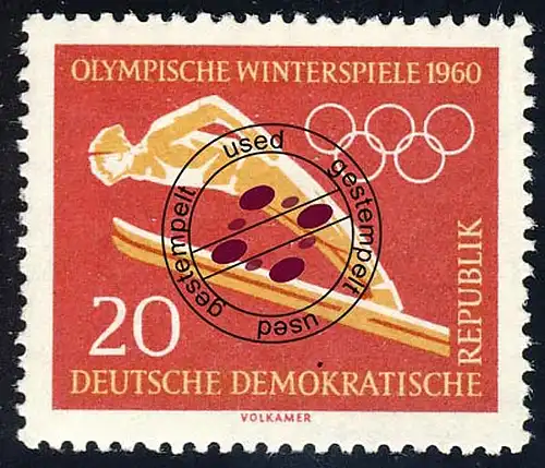 748 Olymp. Sommer-/Winterspiele Skispringen 20 Pf O gestempelt