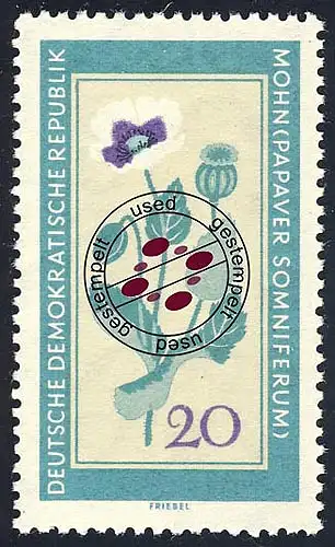 760 Heilpflanzen Schlafmohn 20 Pf O gestempelt