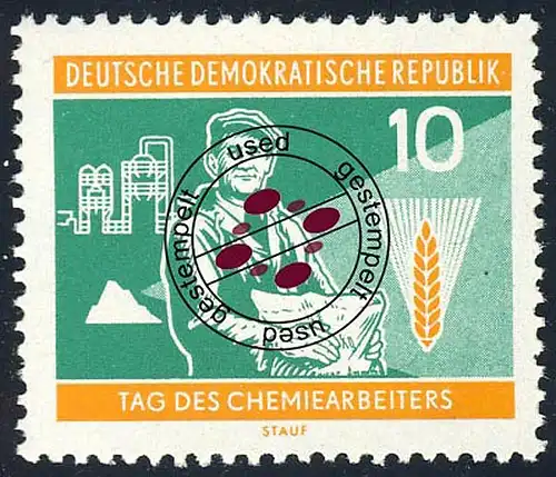 801  Chemiearbeiter 10 Pf O gestempelt